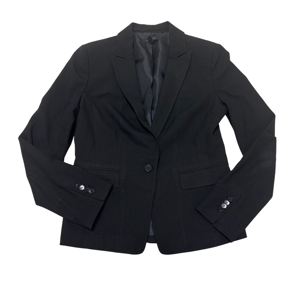 Ann Taylor Black Single Button Tailored Blazer Jacket Size 8 296375 76141
